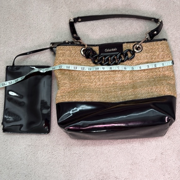 Calvin Klein Black and Tan Straw Tote Bag - Picture 3 of 6